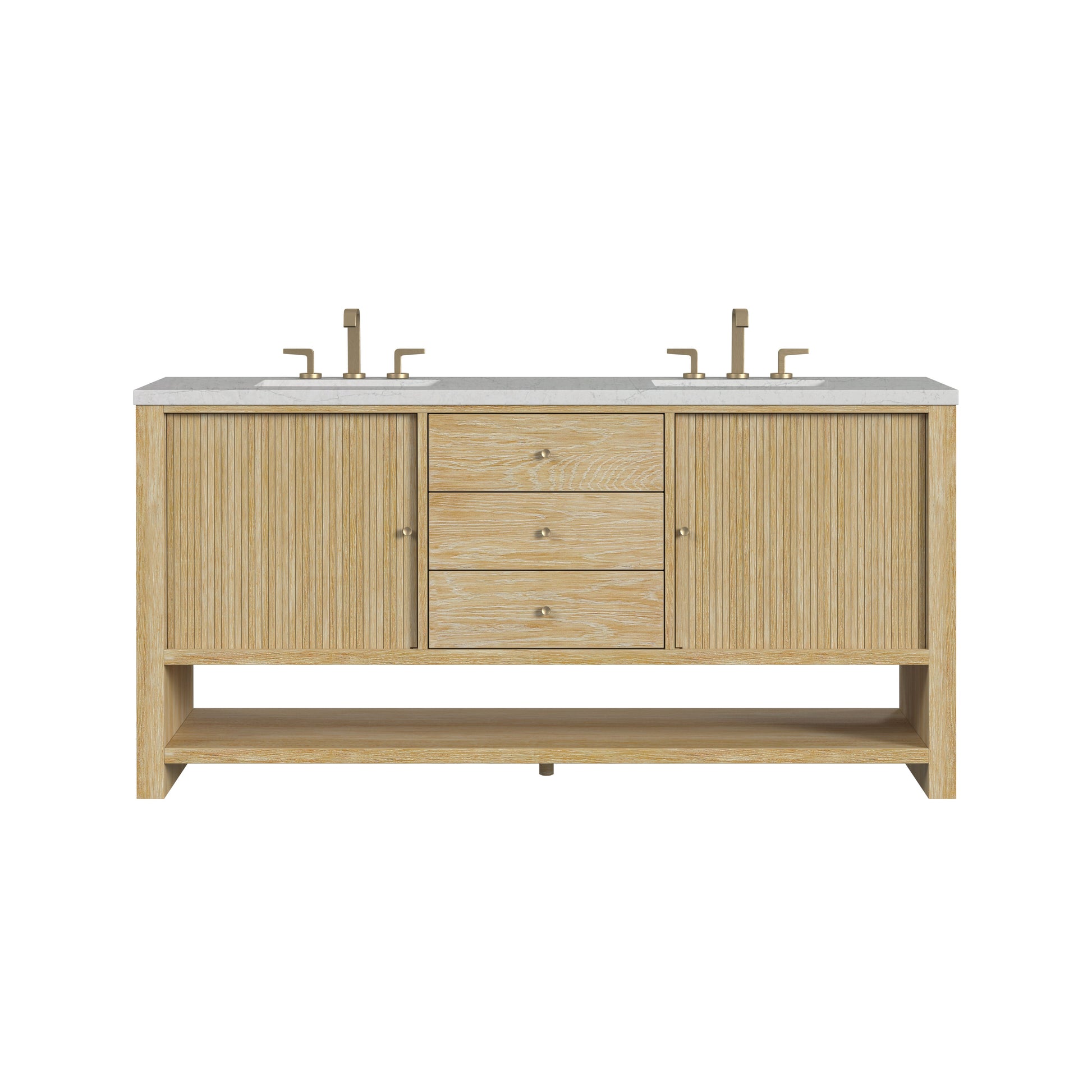 James Martin Vanities Marigot 72" Sunwashed Oak Double Vanity With 3 cm Eternal Jasmine Pearl Quartz Top