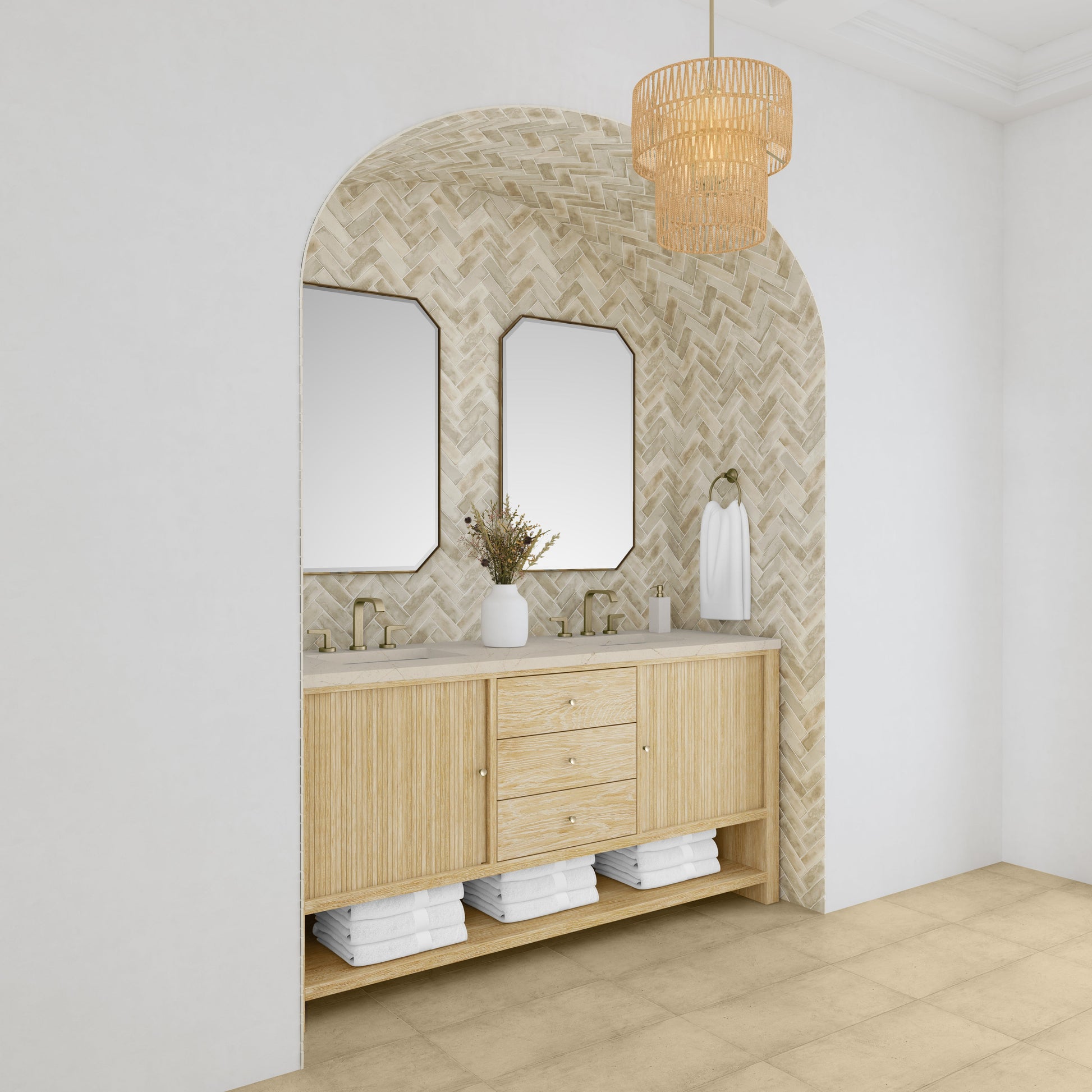 James Martin Vanities Marigot 72" Sunwashed Oak Double Vanity With 3 cm Eternal Marfil Quartz Top