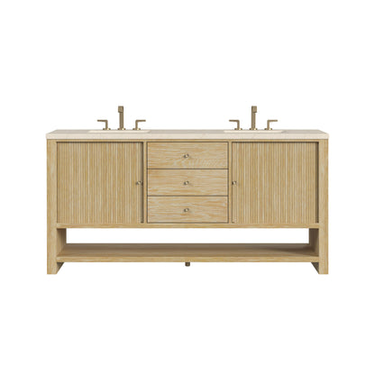 James Martin Vanities Marigot 72" Sunwashed Oak Double Vanity With 3 cm Eternal Marfil Quartz Top