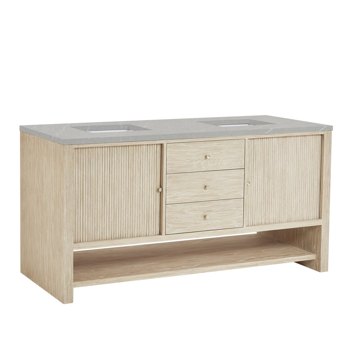 James Martin Vanities Marigot 72" Sunwashed Oak Double Vanity With 3 cm Eternal Serena Quartz Top