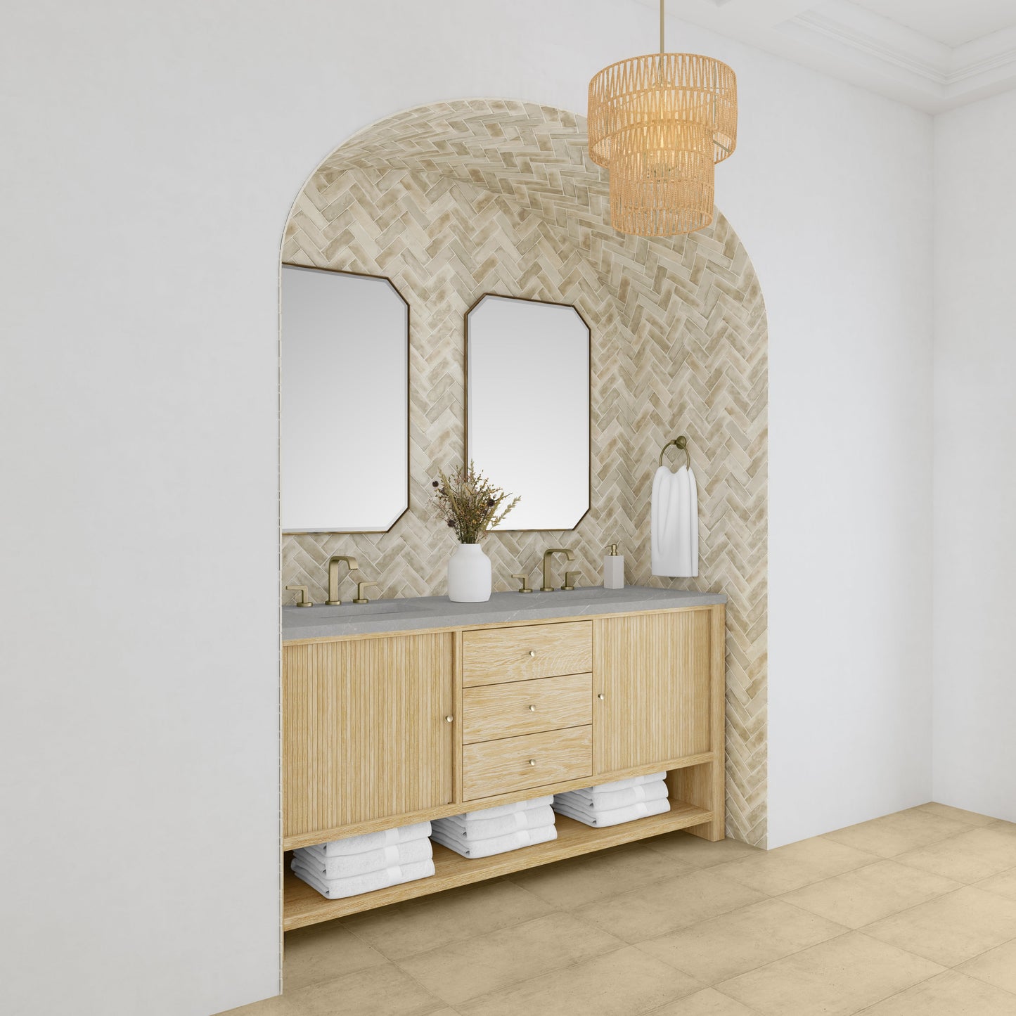 James Martin Vanities Marigot 72" Sunwashed Oak Double Vanity With 3 cm Eternal Serena Quartz Top