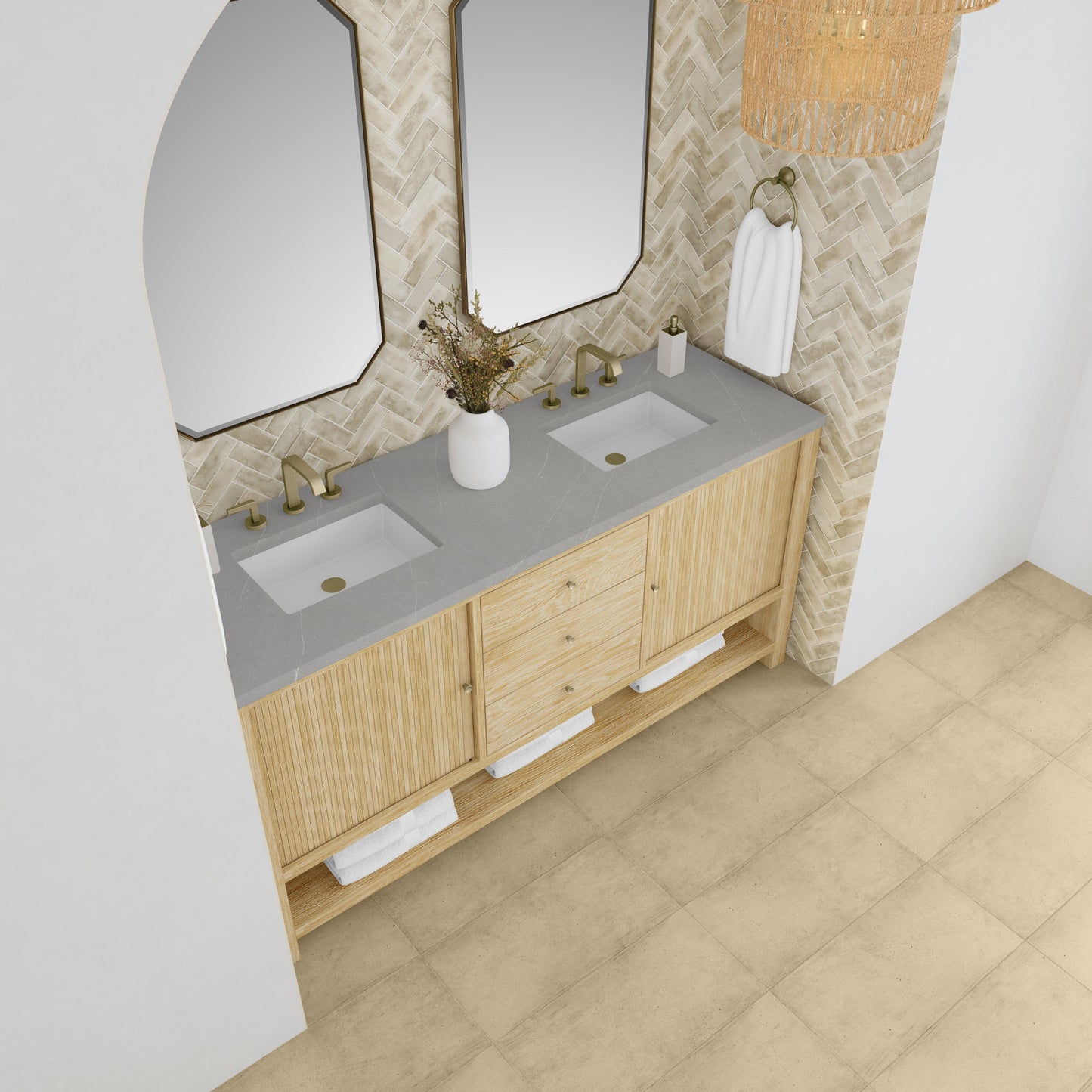 James Martin Vanities Marigot 72" Sunwashed Oak Double Vanity With 3 cm Eternal Serena Quartz Top