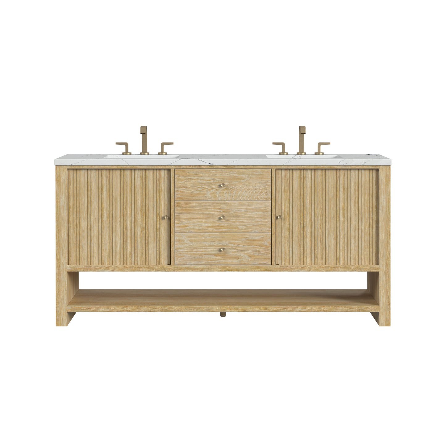 James Martin Vanities Marigot 72" Sunwashed Oak Double Vanity With 3 cm Ethereal Noctis Quartz Top