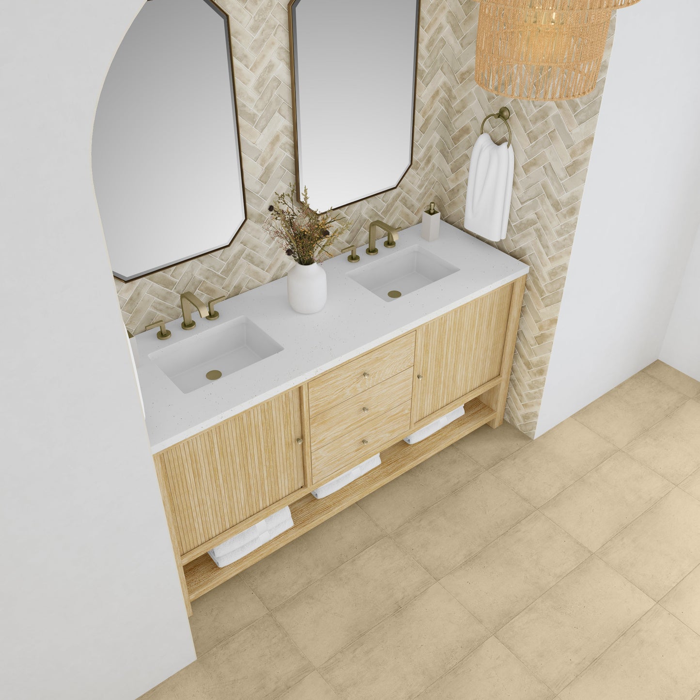 James Martin Vanities Marigot 72" Sunwashed Oak Double Vanity With 3 cm Lime Delight Quartz Top