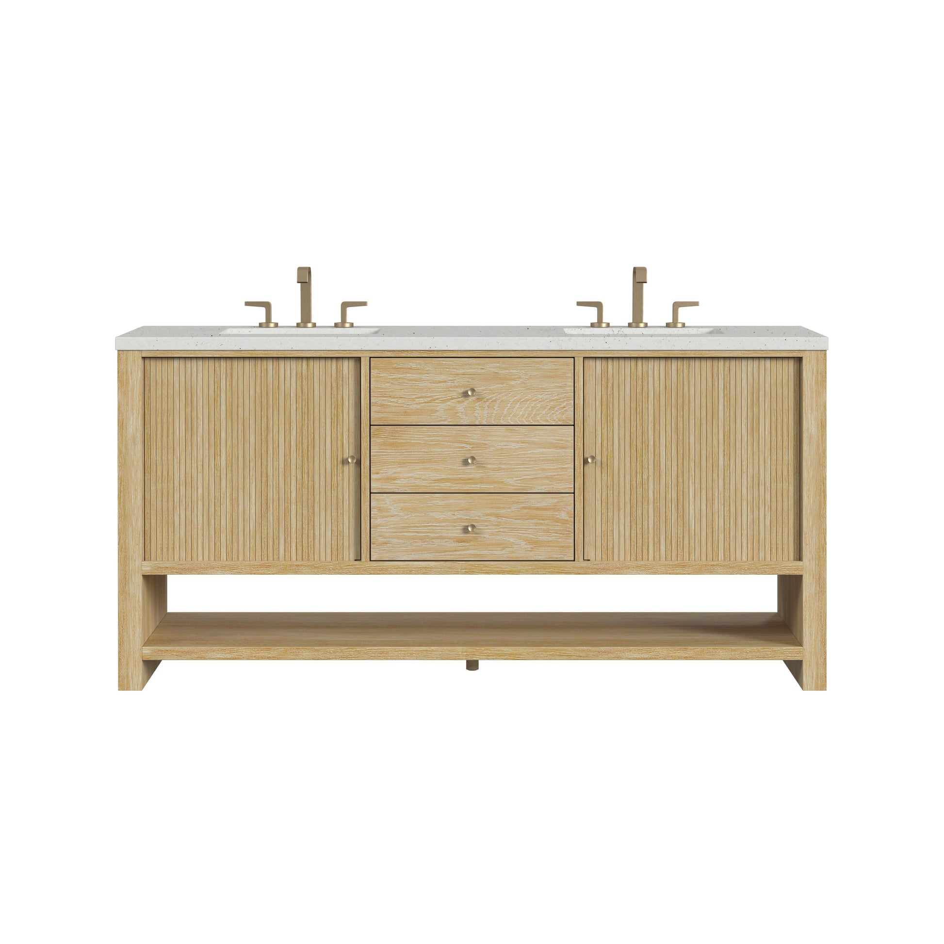 James Martin Vanities Marigot 72" Sunwashed Oak Double Vanity With 3 cm Lime Delight Quartz Top