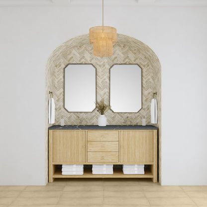 James Martin Vanities Marigot 72" Sunwashed Oak Double Vanity With 3 cm Parisien Bleu Quartz Top