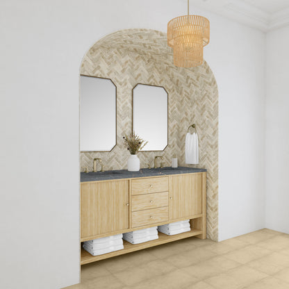 James Martin Vanities Marigot 72" Sunwashed Oak Double Vanity With 3 cm Parisien Bleu Quartz Top