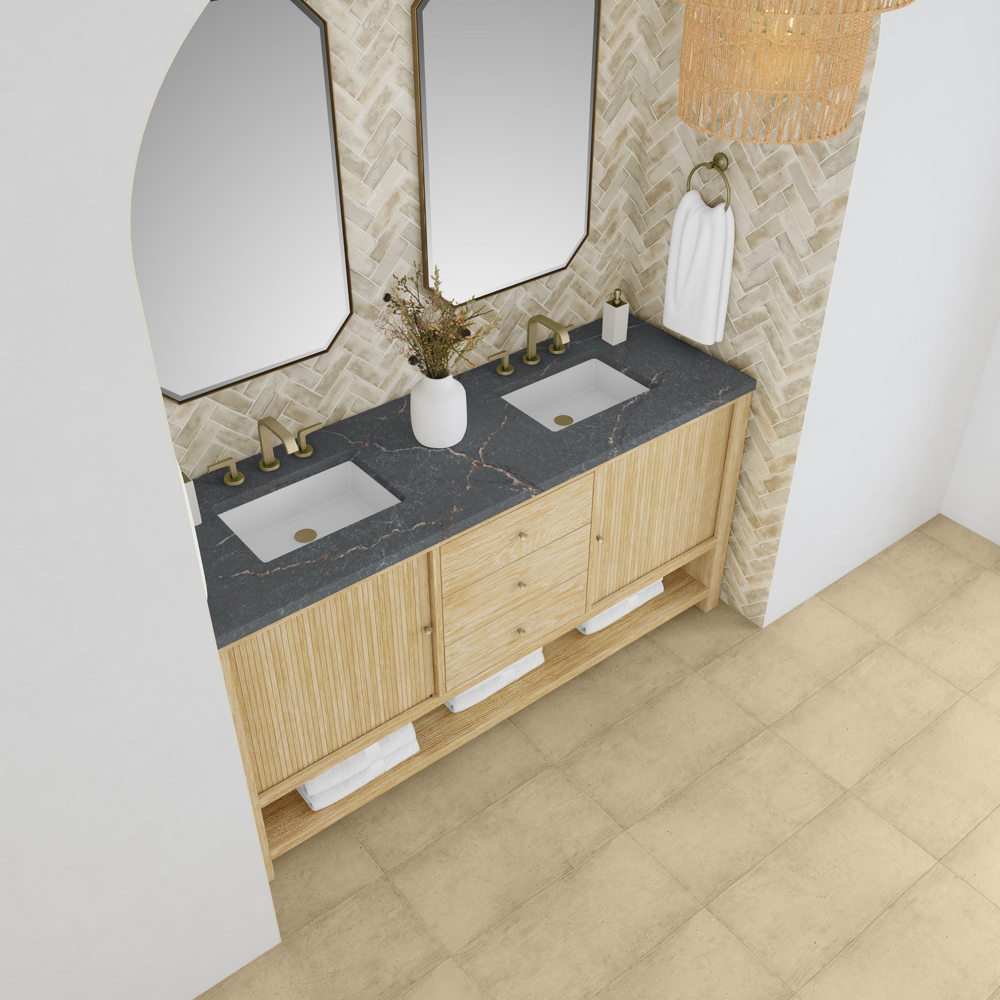 James Martin Vanities Marigot 72" Sunwashed Oak Double Vanity With 3 cm Parisien Bleu Quartz Top