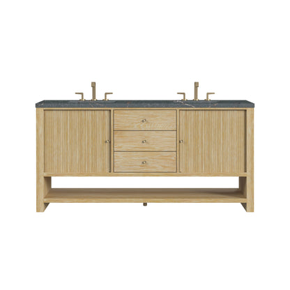 James Martin Vanities Marigot 72" Sunwashed Oak Double Vanity With 3 cm Parisien Bleu Quartz Top