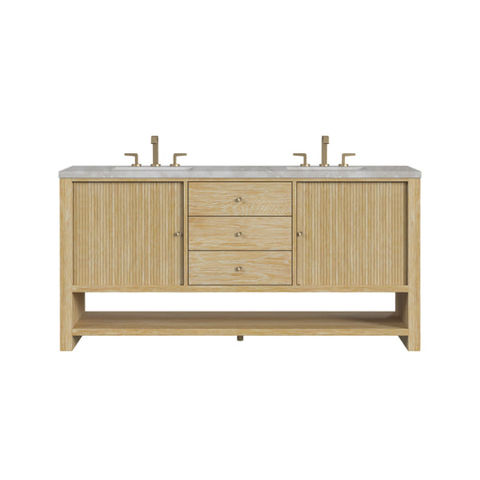 James Martin Vanities Marigot 72" Sunwashed Oak Double Vanity With 3 cm Victorian Silver Quartz Top