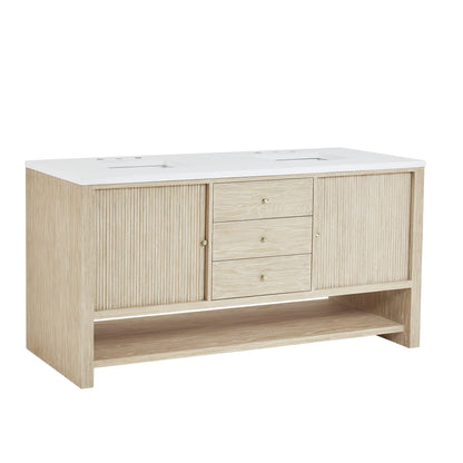 James Martin Vanities Marigot 72" Sunwashed Oak Double Vanity With 3 cm White Zeus Quartz Top