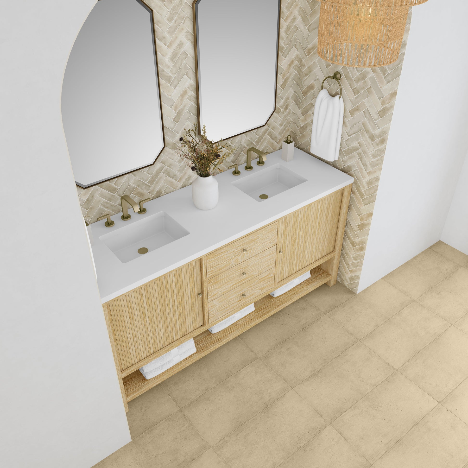 James Martin Vanities Marigot 72" Sunwashed Oak Double Vanity With 3 cm White Zeus Quartz Top