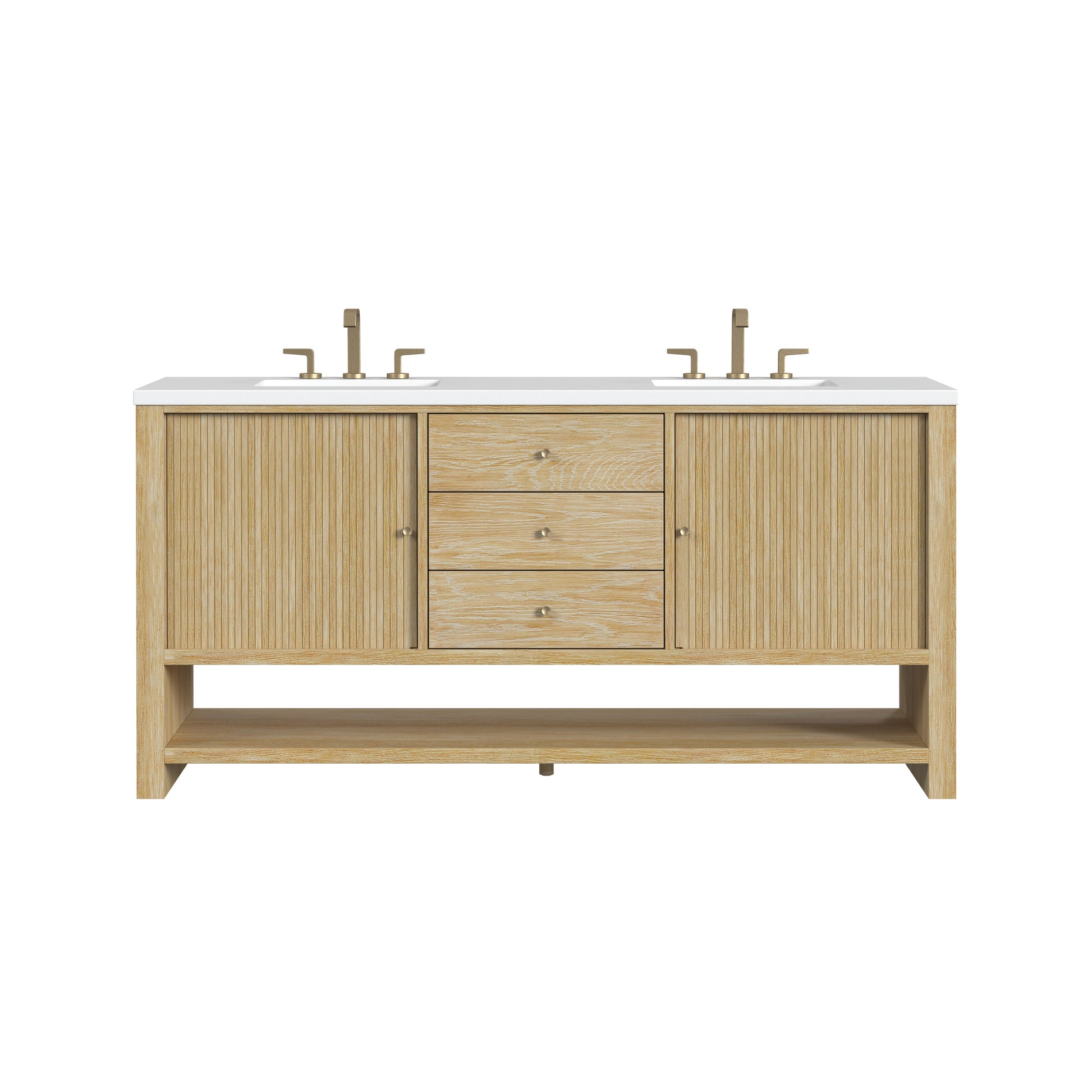 James Martin Vanities Marigot 72" Sunwashed Oak Double Vanity With 3 cm White Zeus Quartz Top