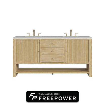 James Martin Vanities Marigot 72" Sunwashed Oak Double Vanity With 3cm Eternal Jasmine Pearl Silestone Top With FreePower Wireless Charger
