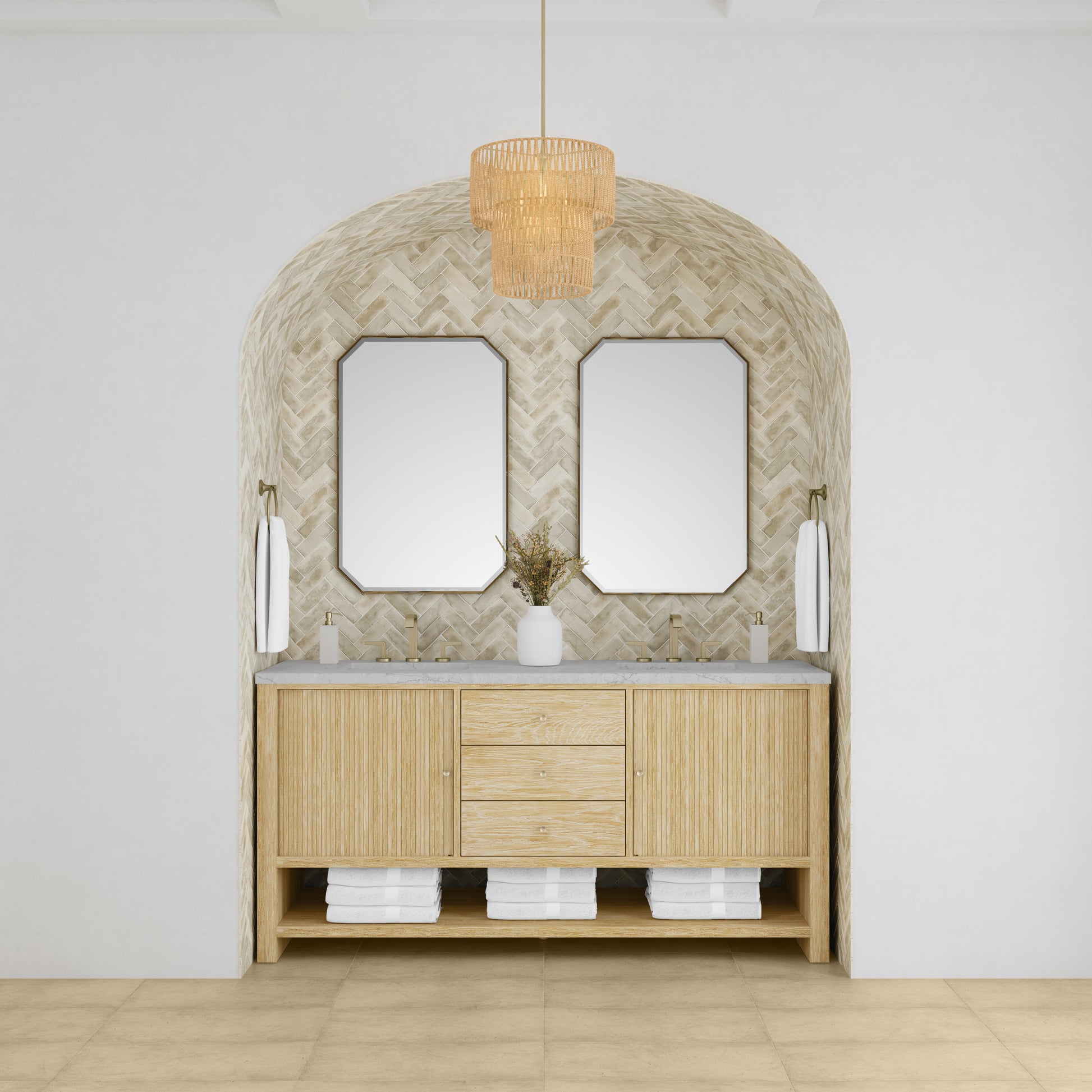 James Martin Vanities Marigot 72" Sunwashed Oak Double Vanity With 3cm Eternal Jasmine Pearl Silestone Top With FreePower Wireless Charger