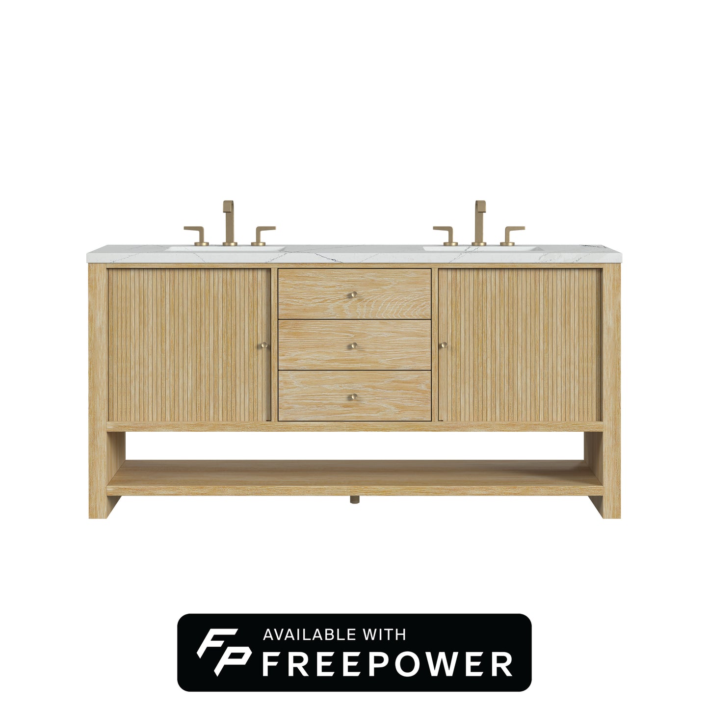 James Martin Vanities Marigot 72" Sunwashed Oak Double Vanity With 3cm Ethereal Noctis Silestone Top With FreePower Wireless Charger