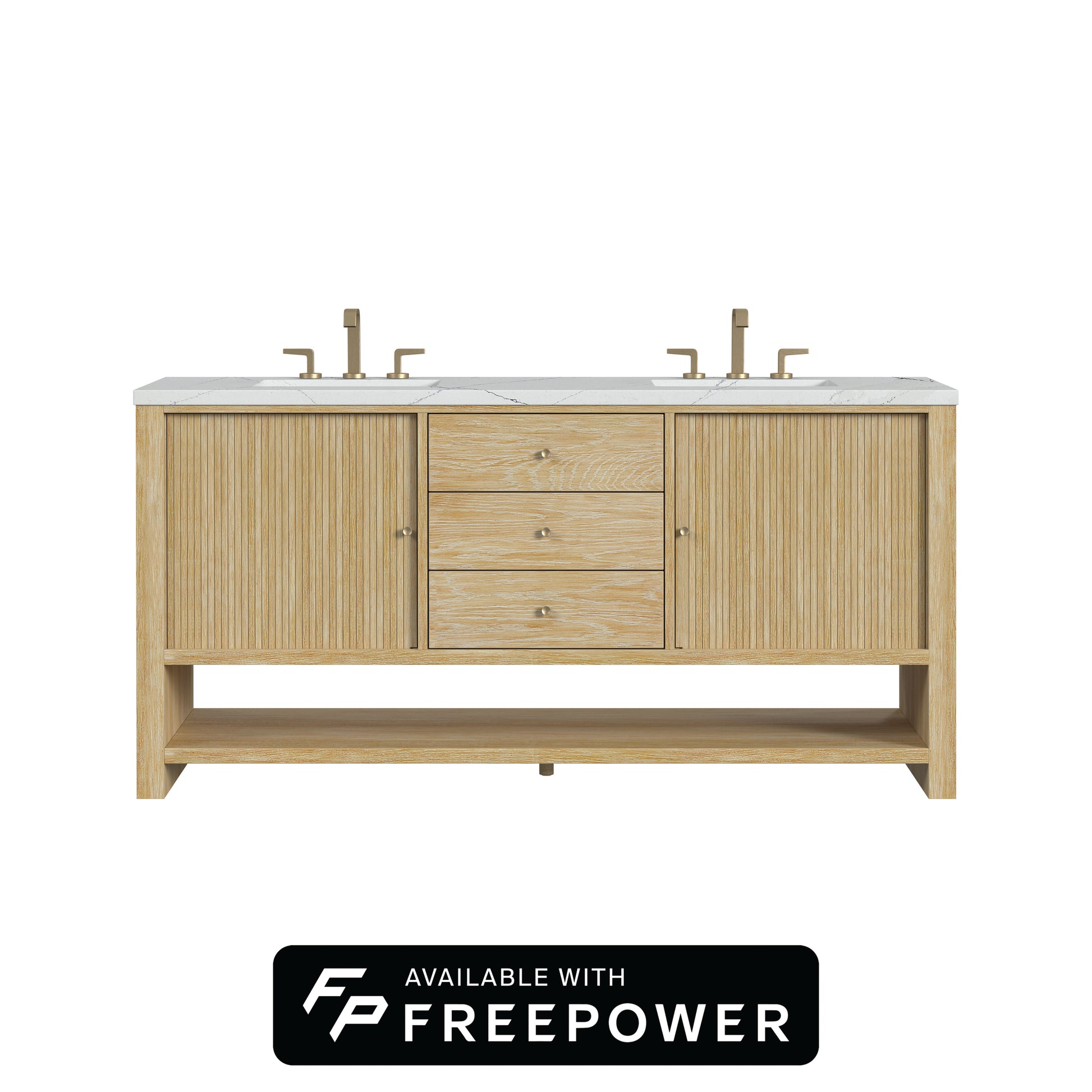 James Martin Vanities Marigot 72" Sunwashed Oak Double Vanity With 3cm Ethereal Noctis Silestone Top With FreePower Wireless Charger