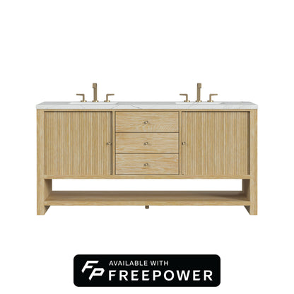 James Martin Vanities Marigot 72" Sunwashed Oak Double Vanity With 3cm Ethereal Noctis Silestone Top With FreePower Wireless Charger