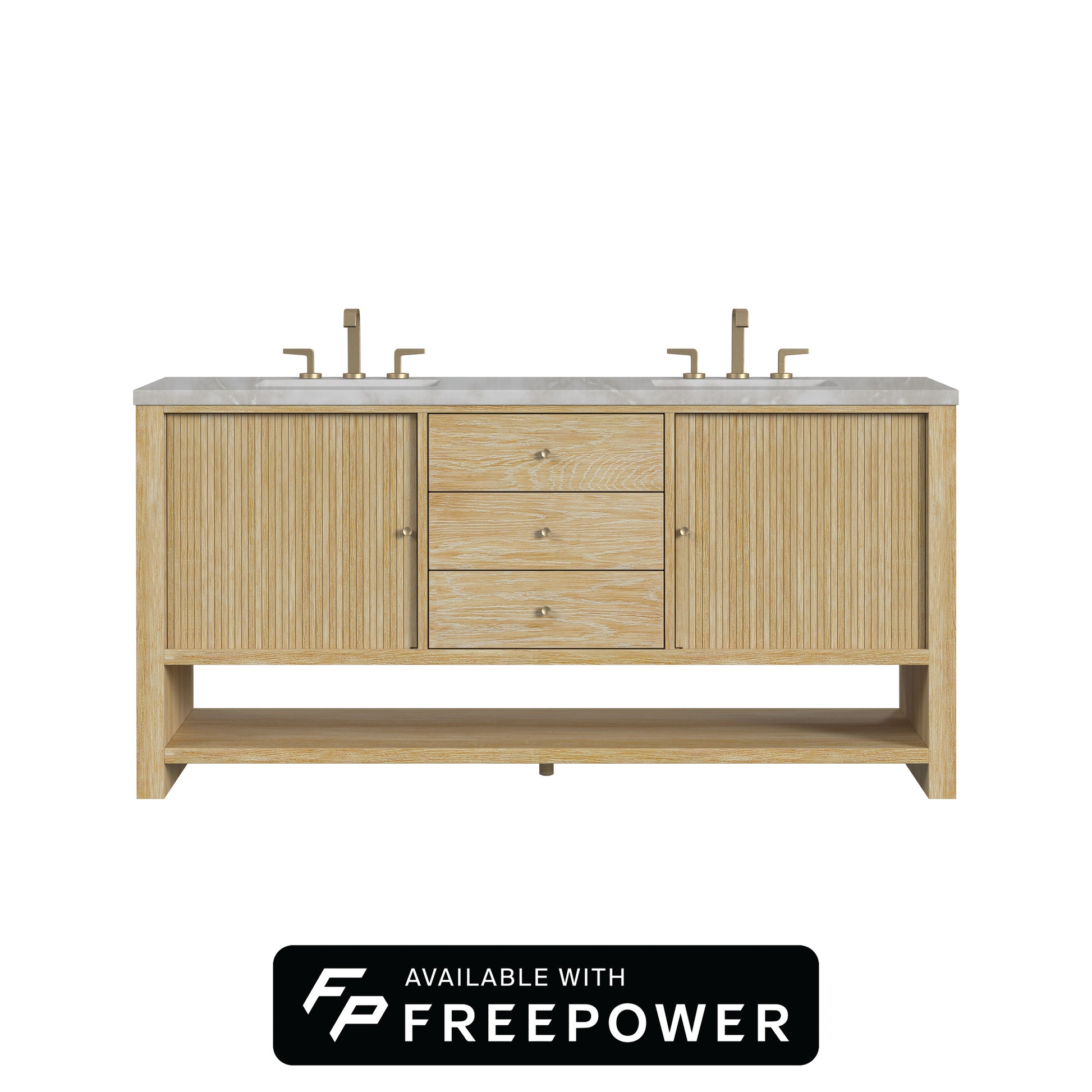 James Martin Vanities Marigot 72" Sunwashed Oak Double Vanity With 3cm Victorian Silver Silestone Top With FreePower Wireless Charger