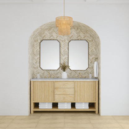 James Martin Vanities Marigot 72" Sunwashed Oak Double Vanity With 3cm Victorian Silver Silestone Top With FreePower Wireless Charger