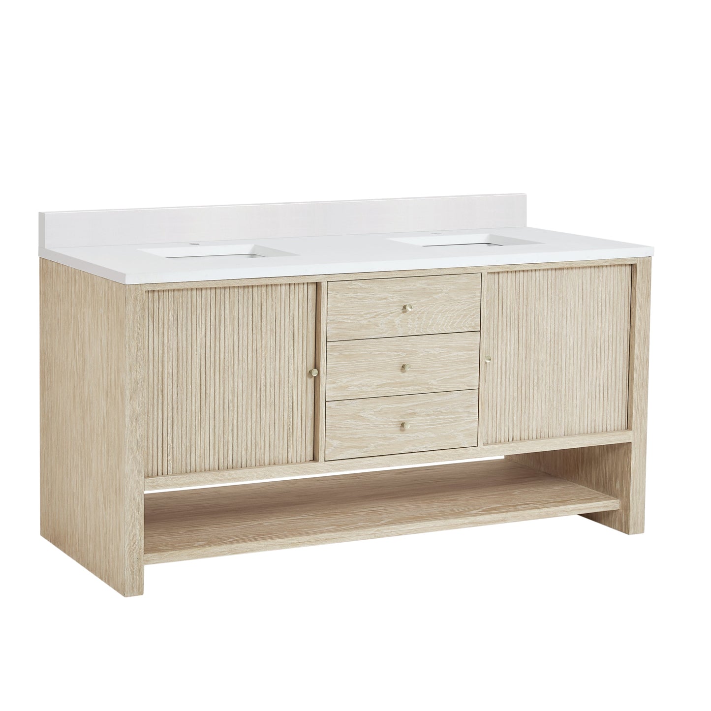 James Martin Vanities Marigot 72" Sunwashed Oak Double Vanity With Hole 3 cm White Zeus Quartz Top & Backsplash