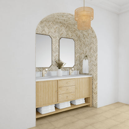 James Martin Vanities Marigot 72" Sunwashed Oak Double Vanity With Hole 3 cm White Zeus Quartz Top & Backsplash