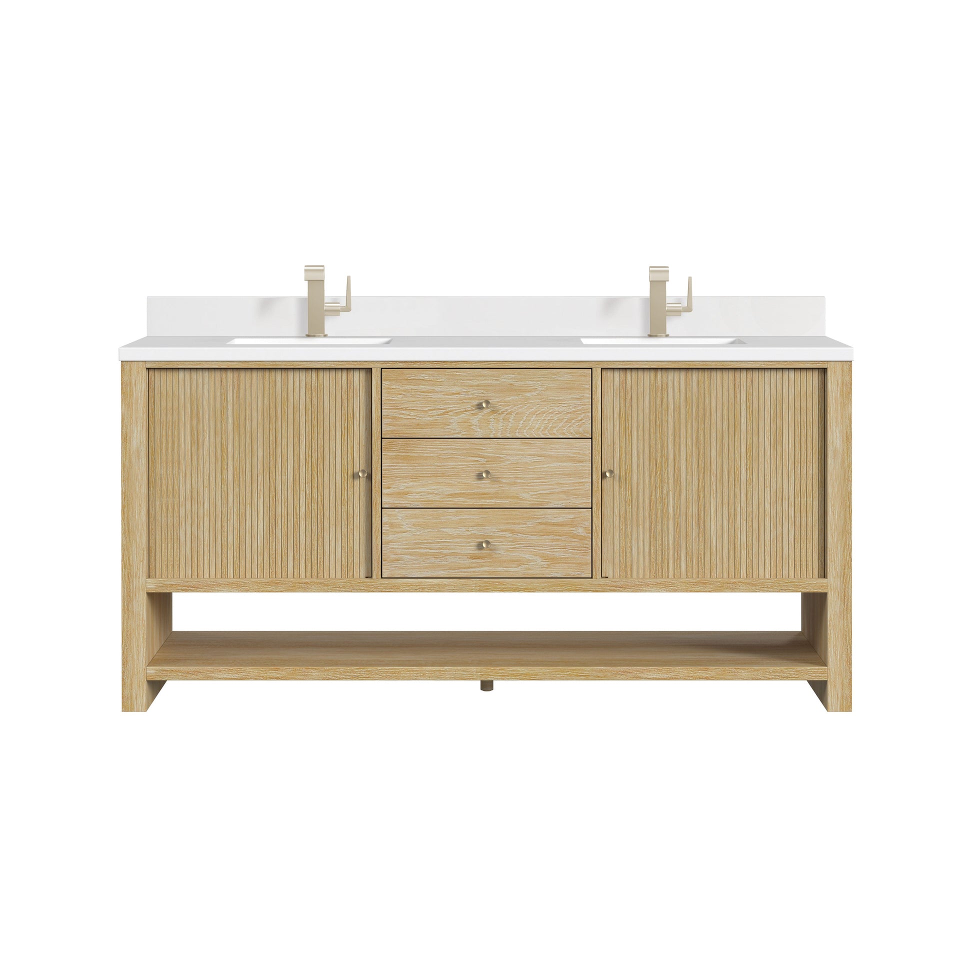 James Martin Vanities Marigot 72" Sunwashed Oak Double Vanity With Hole 3 cm White Zeus Quartz Top & Backsplash