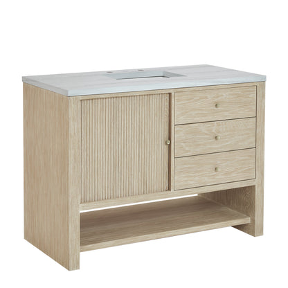 James Martin Vanities Marigot Single 48" Sunwashed Oak Single Vanity With 3 cm Arctic Fall Solid Surface Top