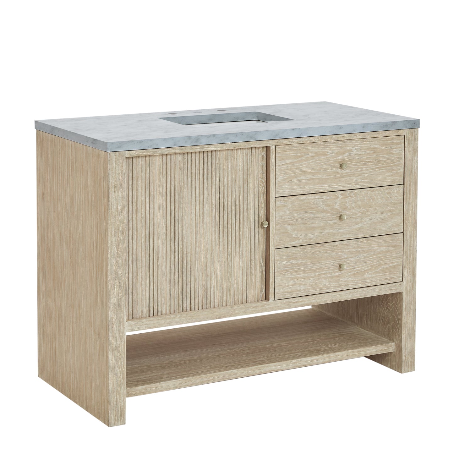 James Martin Vanities Marigot Single 48" Sunwashed Oak Single Vanity With 3 cm Carrara White Marble Top