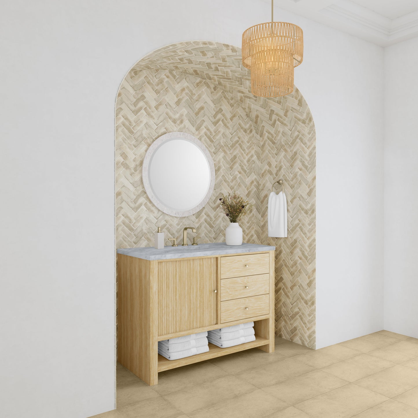 James Martin Vanities Marigot Single 48" Sunwashed Oak Single Vanity With 3 cm Carrara White Marble Top