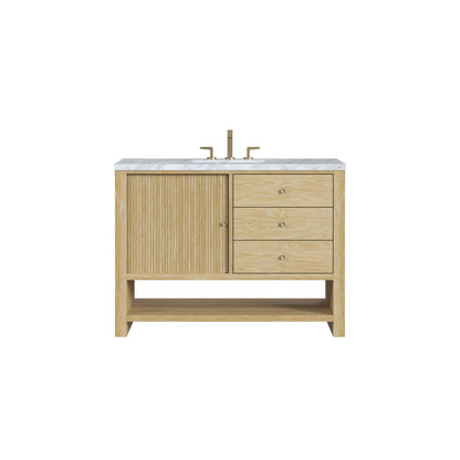 James Martin Vanities Marigot Single 48" Sunwashed Oak Single Vanity With 3 cm Carrara White Marble Top