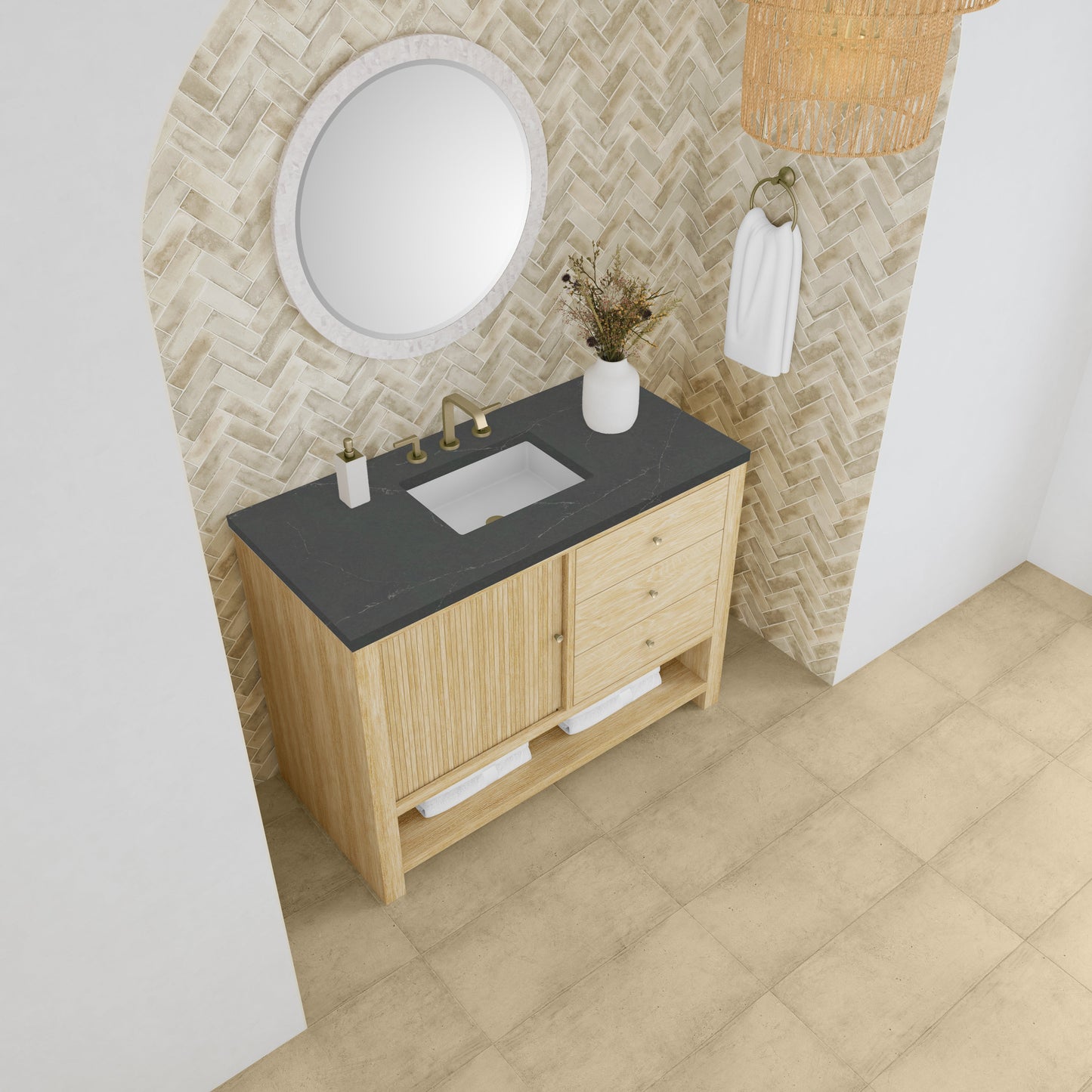 James Martin Vanities Marigot Single 48" Sunwashed Oak Single Vanity With 3 cm Charcoal Soapstone Quartz Top