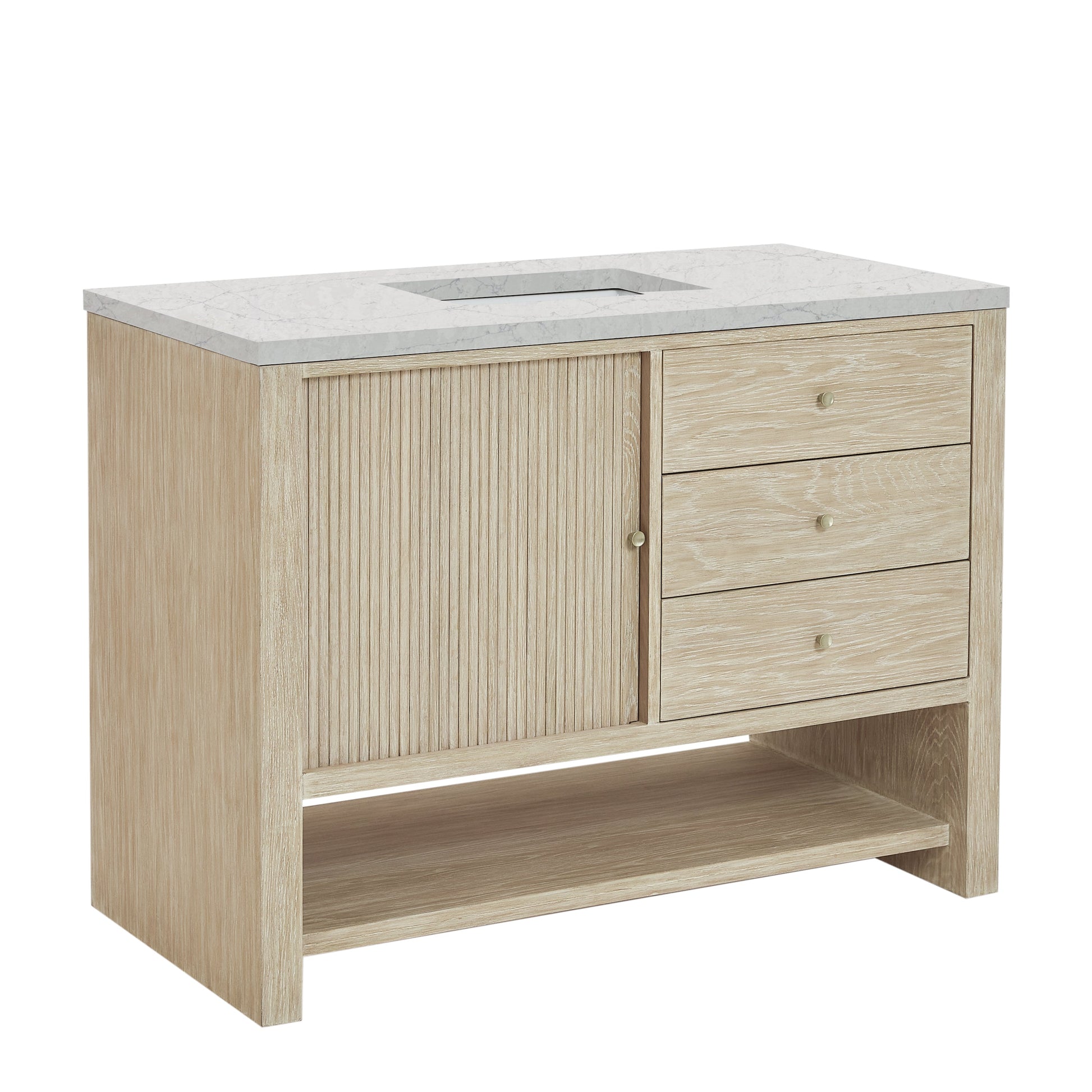 James Martin Vanities Marigot Single 48" Sunwashed Oak Single Vanity With 3 cm Eternal Jasmine Pearl Quartz Top