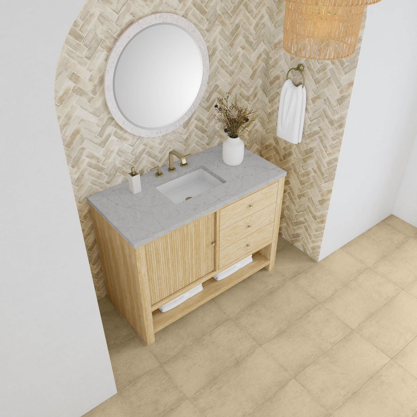 James Martin Vanities Marigot Single 48" Sunwashed Oak Single Vanity With 3 cm Eternal Jasmine Pearl Quartz Top