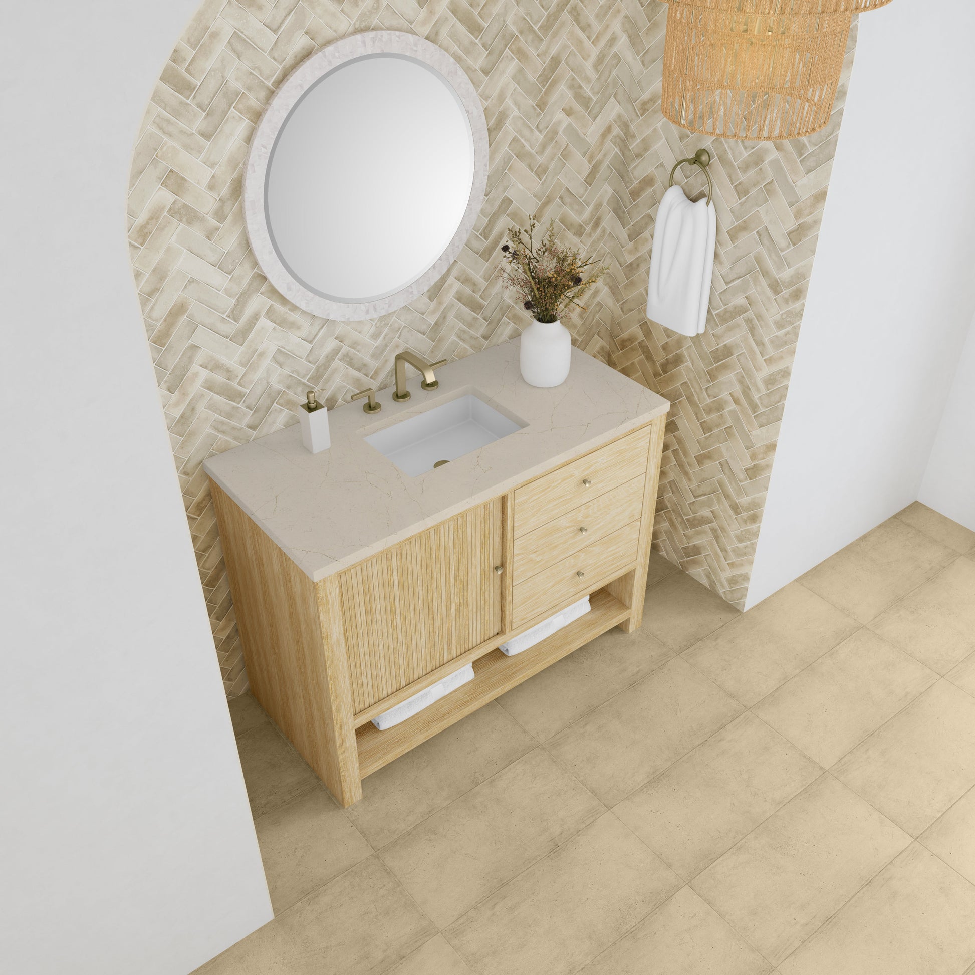 James Martin Vanities Marigot Single 48" Sunwashed Oak Single Vanity With 3 cm Eternal Marfil Quartz Top