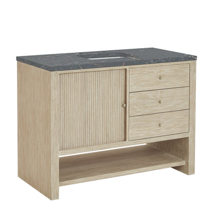 James Martin Vanities Marigot Single 48" Sunwashed Oak Single Vanity With 3 cm Parisien Bleu Quartz Top