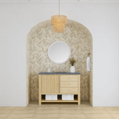 James Martin Vanities Marigot Single 48" Sunwashed Oak Single Vanity With 3 cm Parisien Bleu Quartz Top