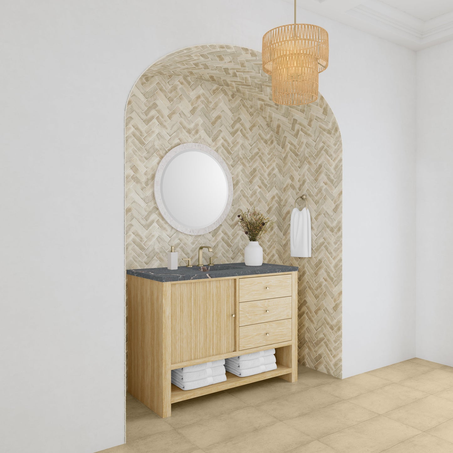 James Martin Vanities Marigot Single 48" Sunwashed Oak Single Vanity With 3 cm Parisien Bleu Quartz Top
