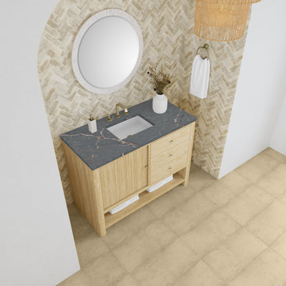 James Martin Vanities Marigot Single 48" Sunwashed Oak Single Vanity With 3 cm Parisien Bleu Quartz Top