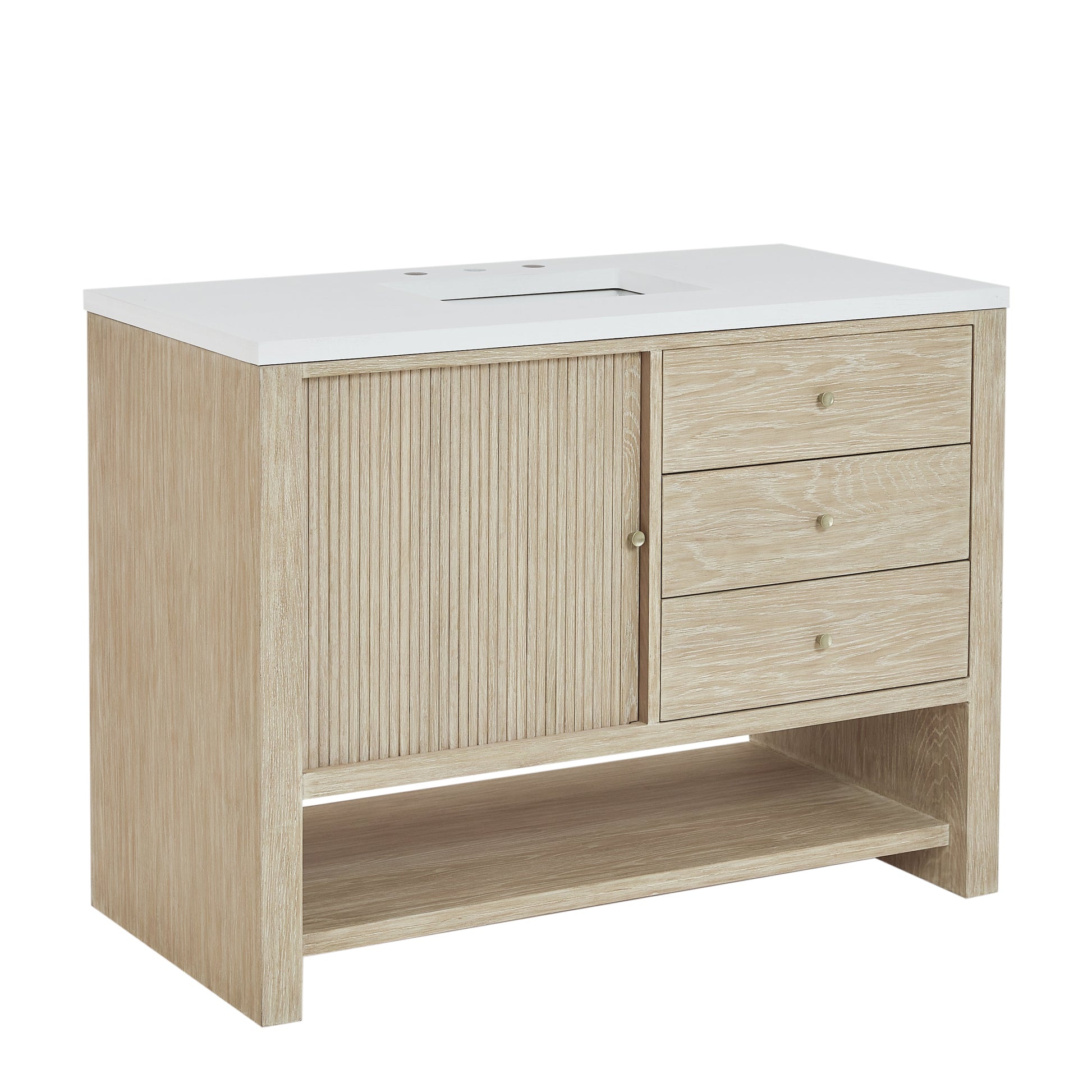 James Martin Vanities Marigot Single 48" Sunwashed Oak Single Vanity With 3 cm White Zeus Quartz Top