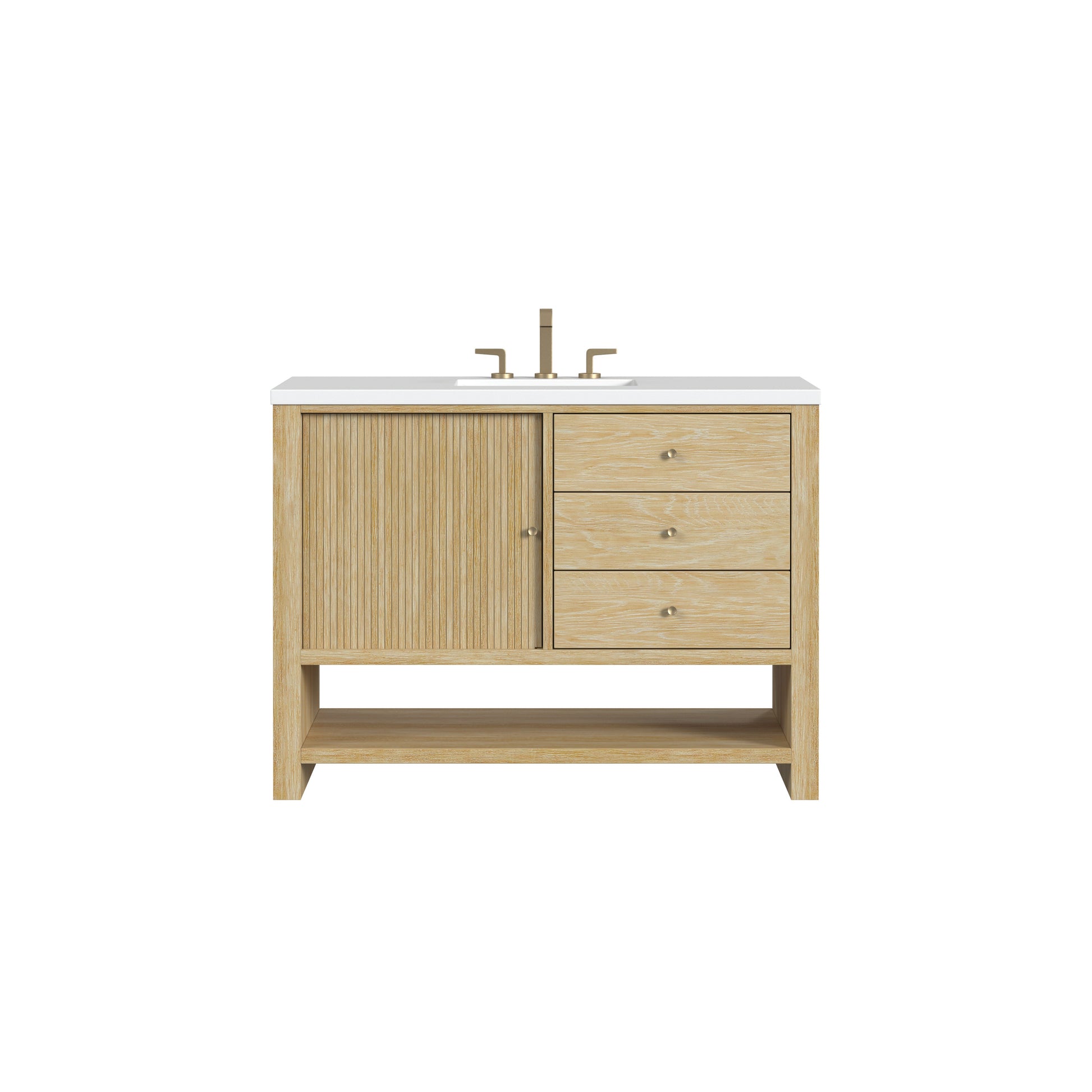 James Martin Vanities Marigot Single 48" Sunwashed Oak Single Vanity With 3 cm White Zeus Quartz Top