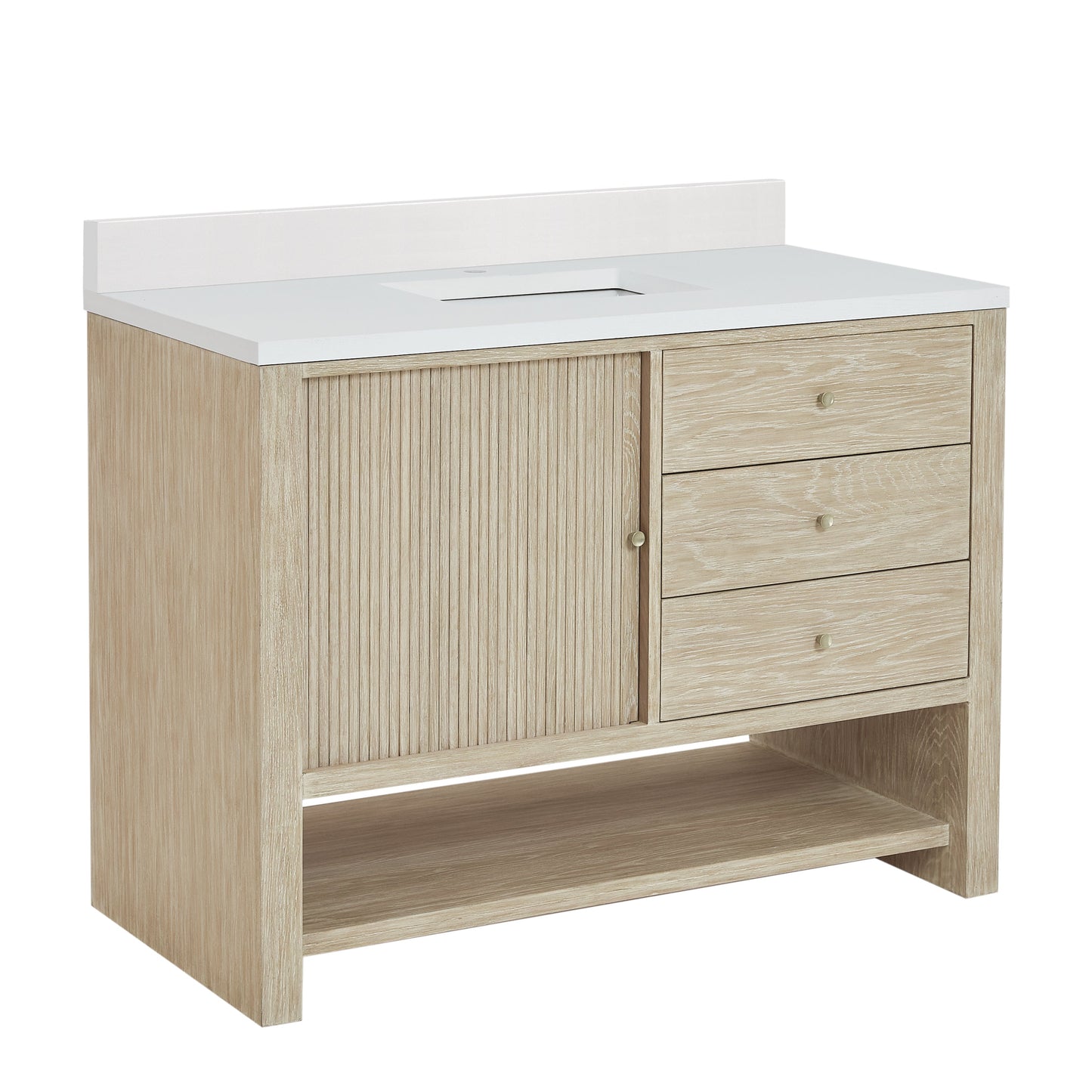 James Martin Vanities Marigot Single 48" Sunwashed Oak Single Vanity With Single Hole 3 cm White Zeus Quartz Top & Backsplash