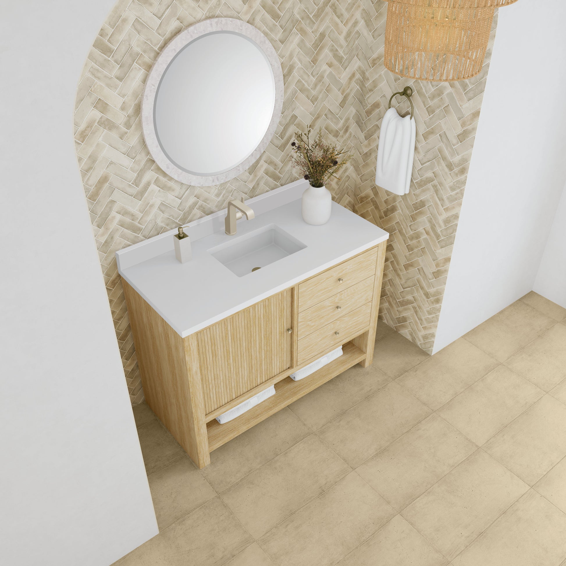 James Martin Vanities Marigot Single 48" Sunwashed Oak Single Vanity With Single Hole 3 cm White Zeus Quartz Top & Backsplash