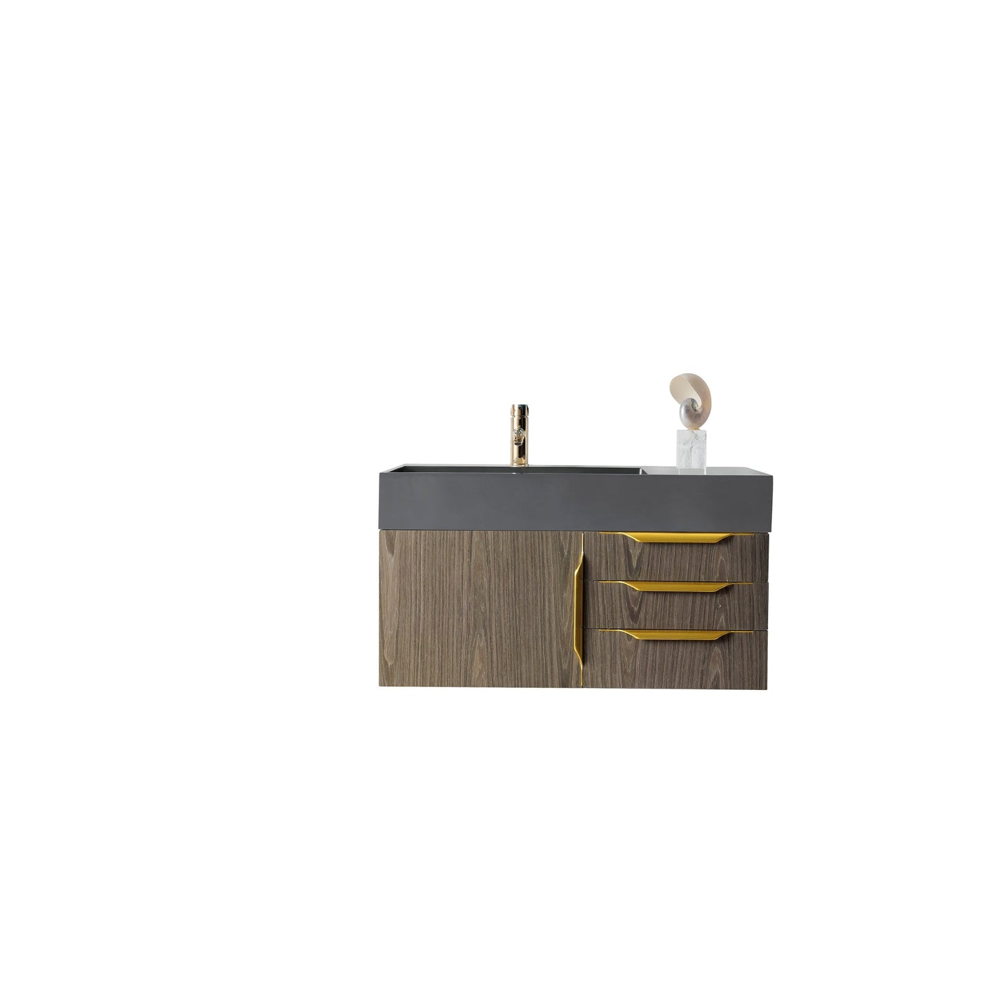 James Martin Vanities Mercer Island 36" Ash Gray, Radiant Gold Single Vanity With Dusk Grey Glossy Composite Top