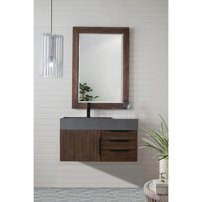 James Martin Vanities Mercer Island 36" Coffee Oak, Matte Black Single Vanity With Dusk Grey Glossy Composite Top