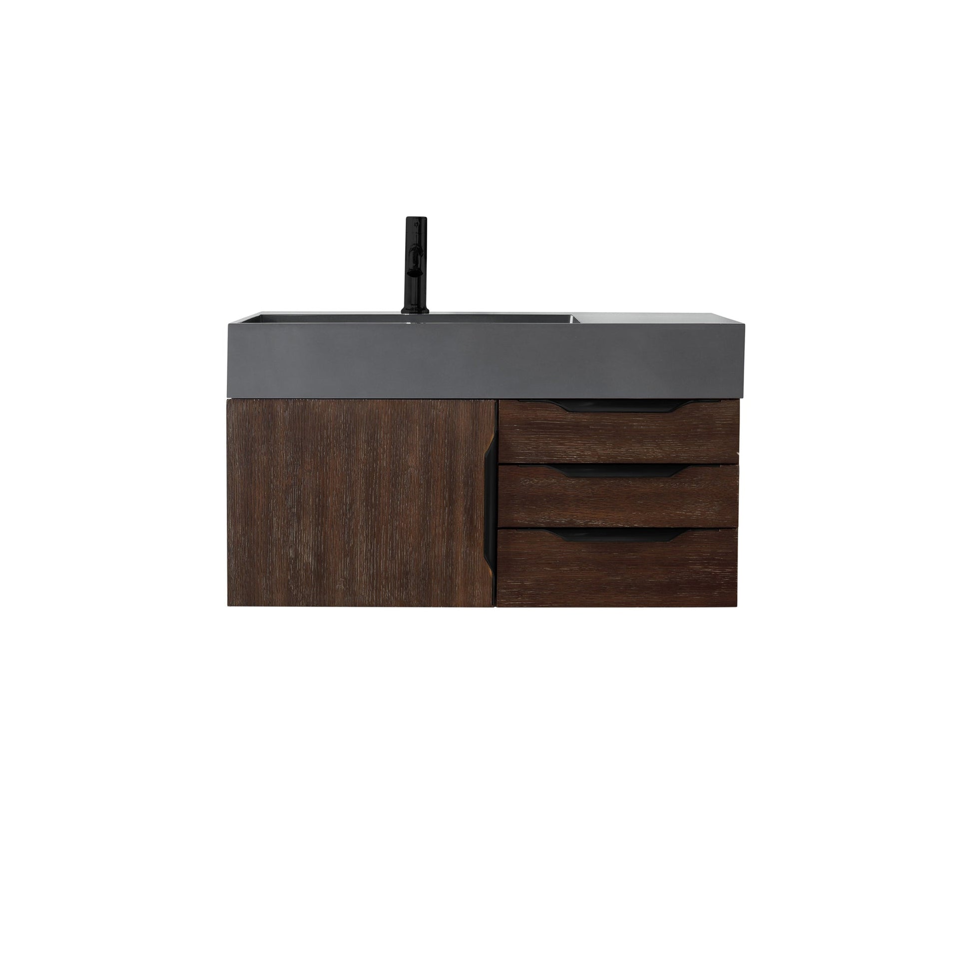 James Martin Vanities Mercer Island 36" Coffee Oak, Matte Black Single Vanity With Dusk Grey Glossy Composite Top