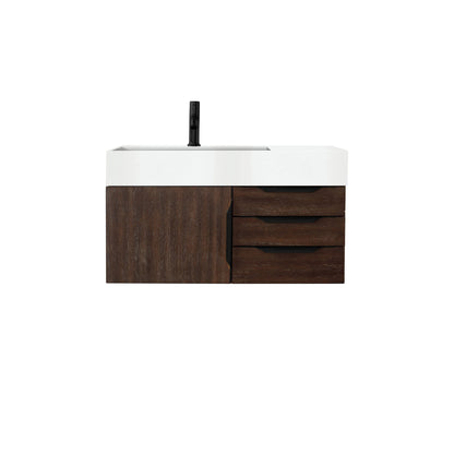 James Martin Vanities Mercer Island 36" Coffee Oak, Matte Black Single Vanity With Glossy White Composite Top