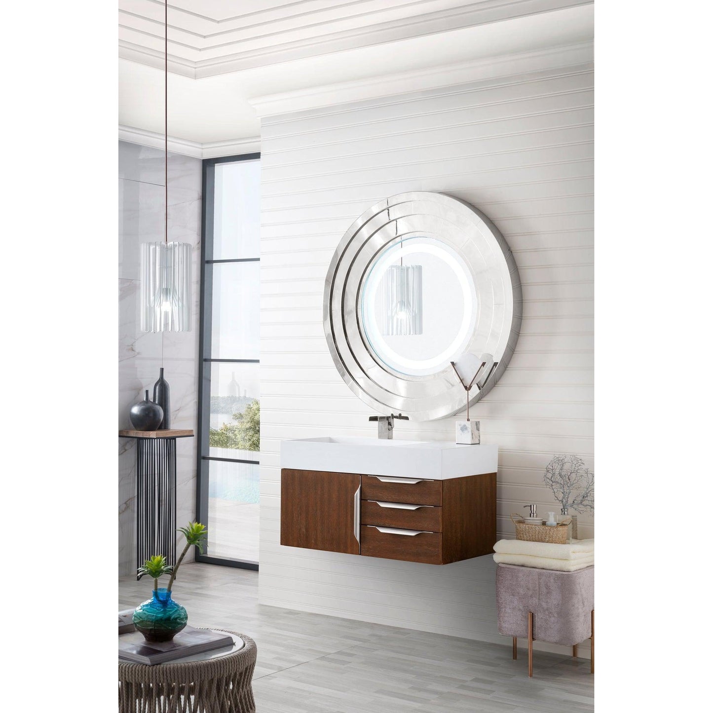 James Martin Vanities Mercer Island 36" Coffee Oak Single Vanity With Glossy White Composite Top