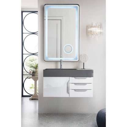 James Martin Vanities Mercer Island 36" Glossy White Single Vanity With Dusk Grey Glossy Composite Top