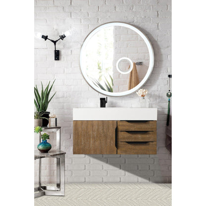 James Martin Vanities Mercer Island 36" Latte Oak, Matte Black Single Vanity With Glossy White Composite Top